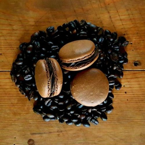 Espresso Mocha Macaron with Salted Dark Chocolate Filling