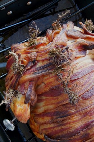 This bacon-wrapped turkey adds even more flavour and works with an already-brined bird!