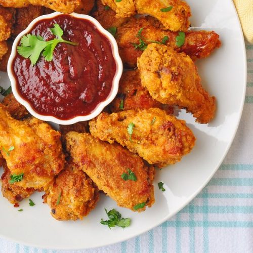 Oven Fried Chicken Wings with Honey Molasses Barbecue Sauce